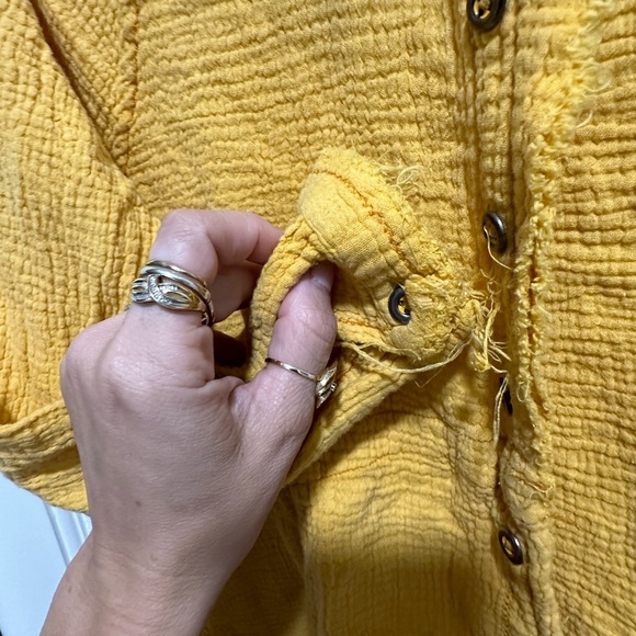 FREE PEOPLE We the Free Summer Daydream Button Down Shirt Yellow Papaya Size S - Picture 4 of 6
